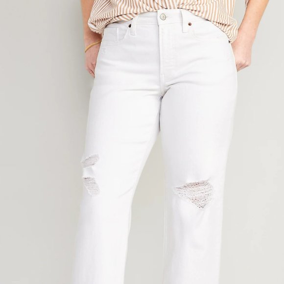 High-Waisted Loose Ripped White Jeans - Picture 2 of 5